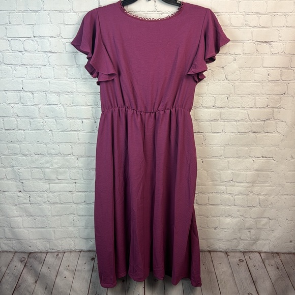 BloomChic Purple Pleated V Neck Pocket Midi Dress Plus Size 1X - Picture 6 of 6